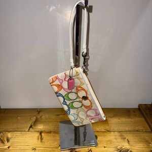 Coach Scribble Signature Wristlet Y2K Vintage Multicolor Canvas Pouch